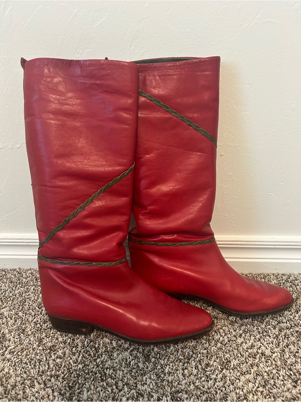 Vintage Hans Behr Red Leather Knee-High Boots | Made in Italy | EU 41